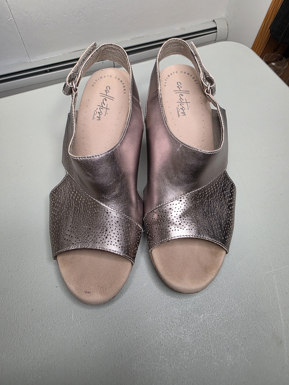 Clarks Metallic Taupe Open-Toe Slingback Sandals